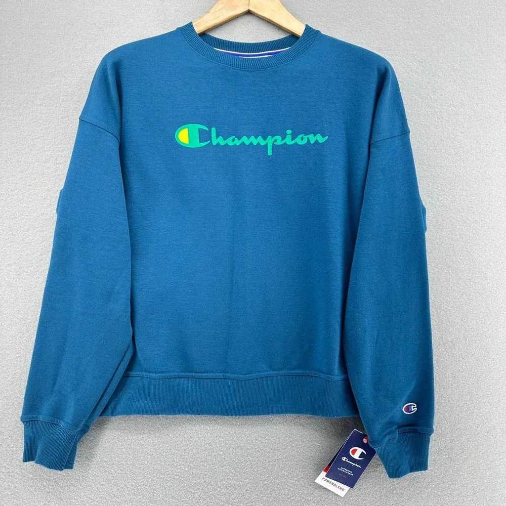 Champion‎ Powerblend Fleece Feel Sweatshirt Pullover Teal SZ M NWT Baggy Loose